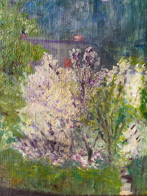 Oil Painting Blooming Park Before Bergkette With Obstbäumen Cherry Blossoms gallery
