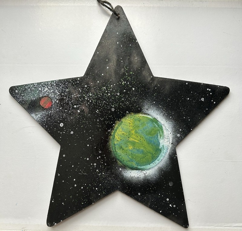 Original Spray Paint Wood Star Space Painting Made By Me.