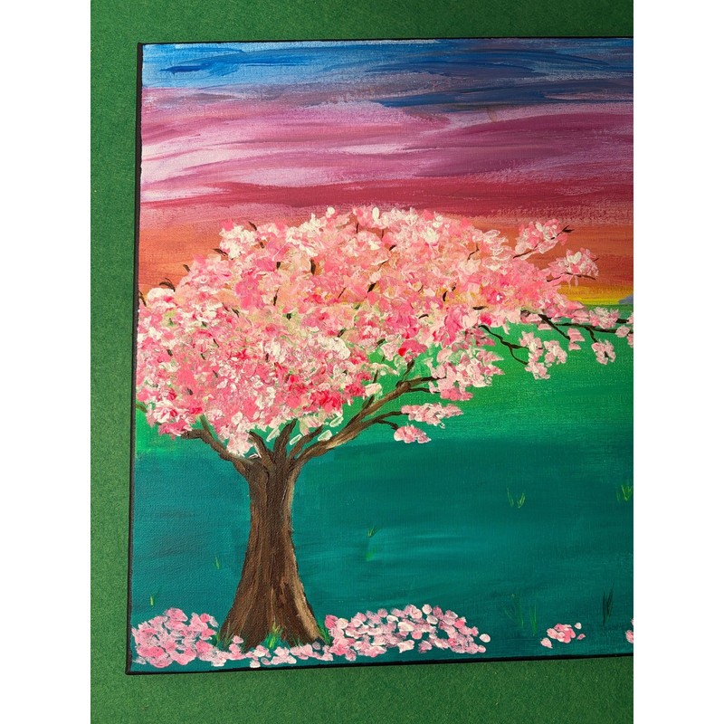 Hand painted acrylic original painting cherry blossom tree Mount Fuji Japan gallery