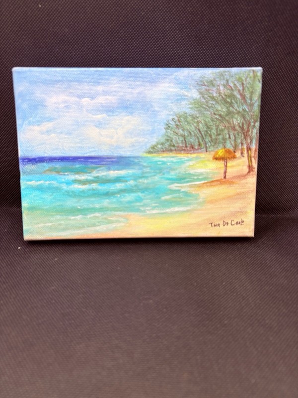 Original Artist Signed Painting Beach Seashore Acrylic On Canvas 5×7