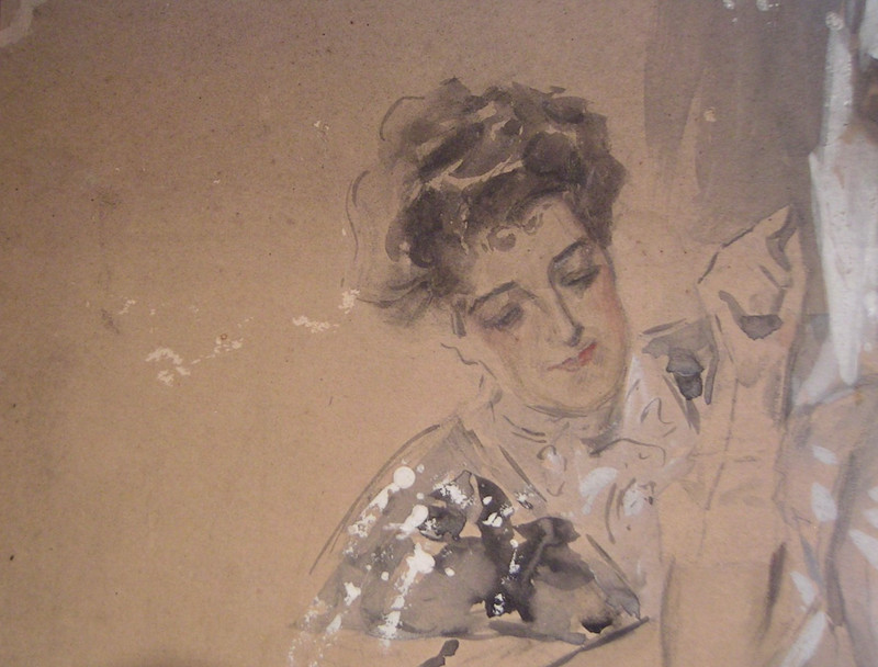 Antique 1908 Frank Snapp Watercolor Painting Dressing Bride Signed gallery