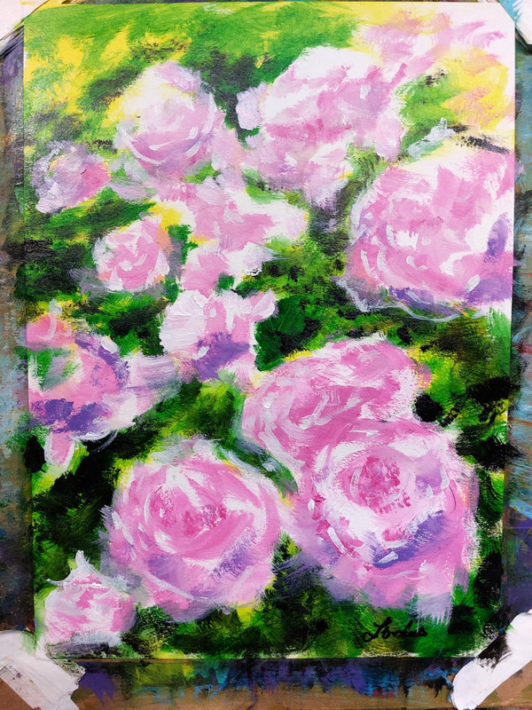 LOVELESS - "PINK & YELLOW ROSES" 11 x 14 acrylic on paper living room decor COA gallery