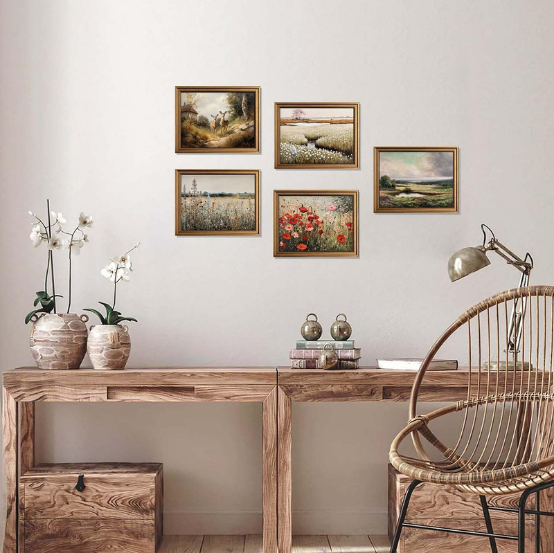 Framed Vintage Wall Art Classical Oil Painting Country Road Canvas Print Kitchen gallery