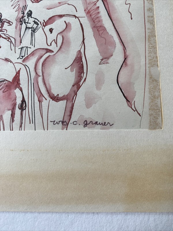 William C. Grauer (Ohio 1896-1985) Farmers, Horses Signed Watercolor Modernist gallery
