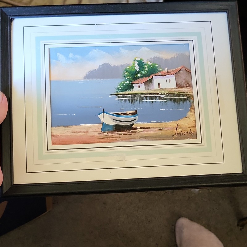 Miranda Landscape Boat Lake Houses Oil Painting Signed Framed Realism Canvas