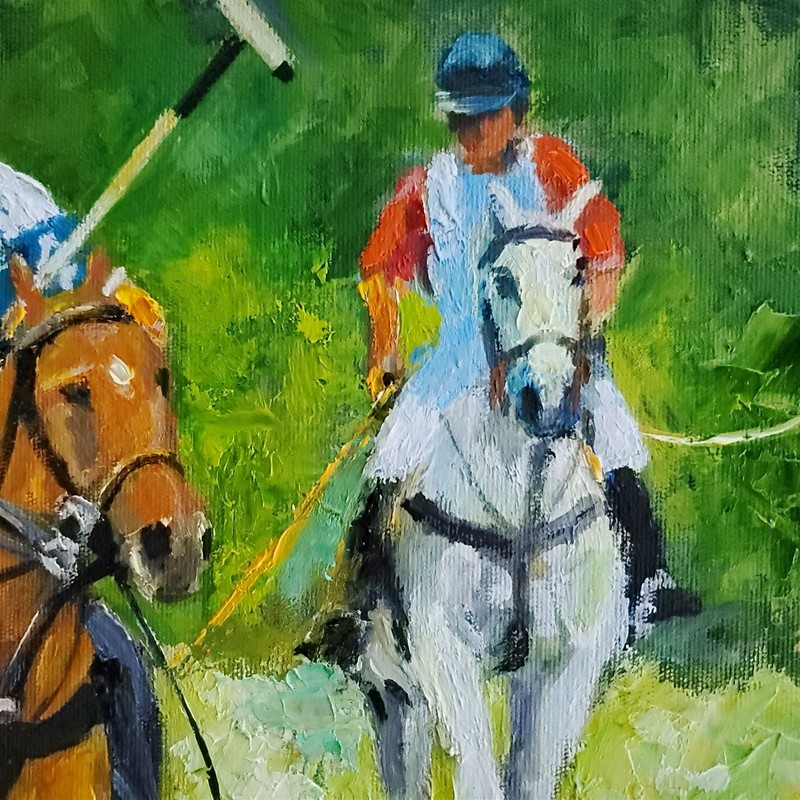 YARY DLUHOS Polo Horses Ponies Equine Equestrian Sport Original Oil Painting gallery