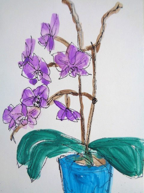ACEO Purple ORCHID FLOWERS Plant Painting Art