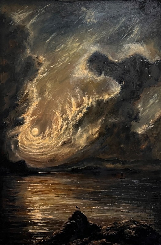 Large Dramatic Dark Sky & Ocean Original Oil Painting | LARGE 47x 32 inch art