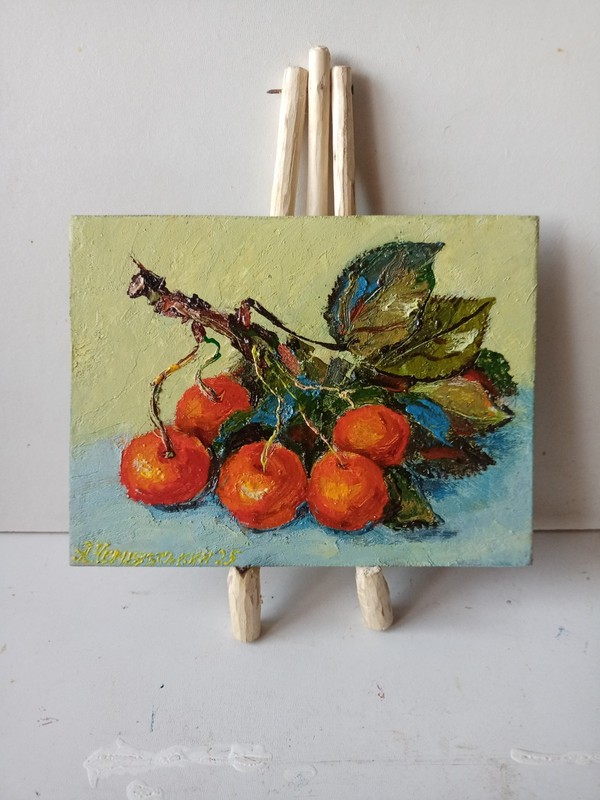 Cherries Impasto Painting Original Art Impression Oil Painting 5.2 x 6.8 in gallery