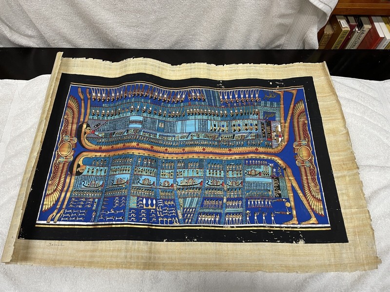 New Egyptian Papyrus Paper Art, Gorgeous Painting! 36.5×24.5” Ships Today!