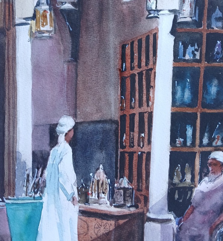 Watercolor Original Painting Traditional Bazaar, Oman 12" x 16" NOT A PRINT gallery