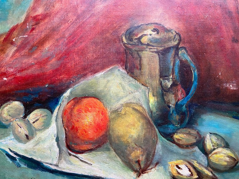 ::OIL PAINTING SIGN. MAINSCHALL STILL LIFE FRUIT WITH PITCHER PEAR APPLE NUTS gallery