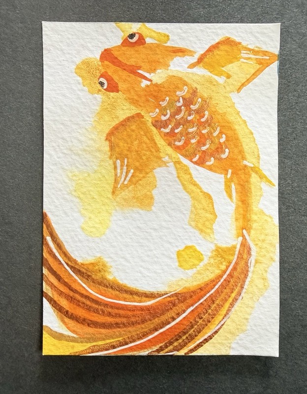 ACEO Original Abstract Watercolor Signed By Veronica Lee/ beks_and_lo/GOLD