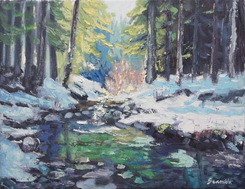 Sean Wu original oil, 11×14 on stretched canvas， spring stream