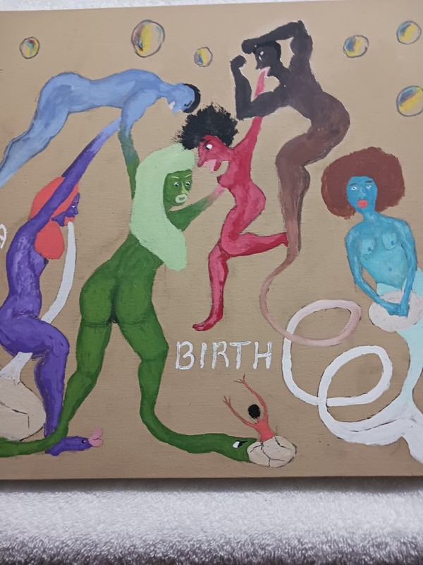 VERY DIFFFERENT ABSTRACT & SURREAL PAINTING 12X16 TITLED (BIRTH) -UNUSUAL SCENES gallery
