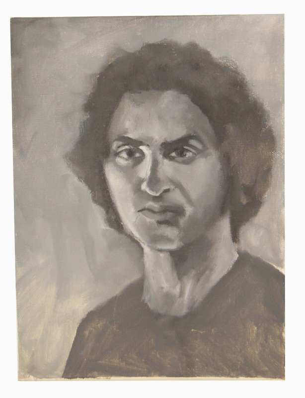 12″ Oil Painting Canvas Young Man Portrait B/W Shannon Brickey Art Decor VII