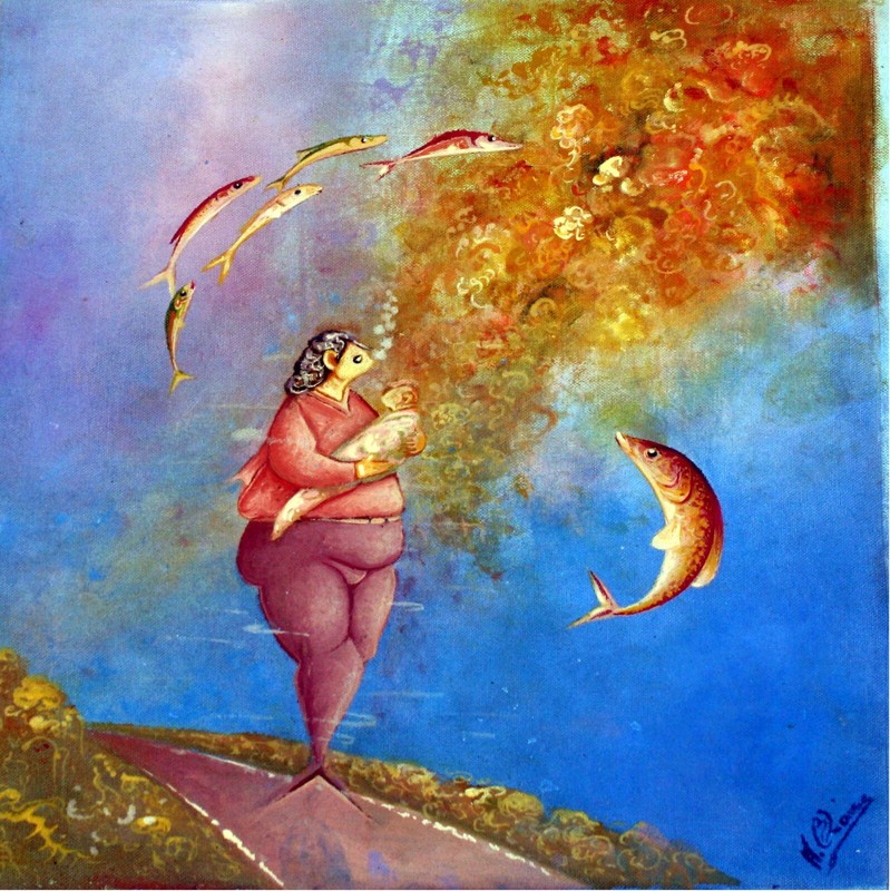 Andre Blaise  Poisson Imaginaire – Haitian painting Haiti art 15»x15»