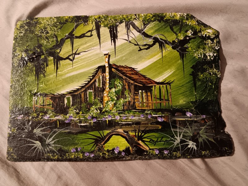 M.J. Chapoton Oil Painting on Historic 200 Year Old New Orleans Roof Slate Art