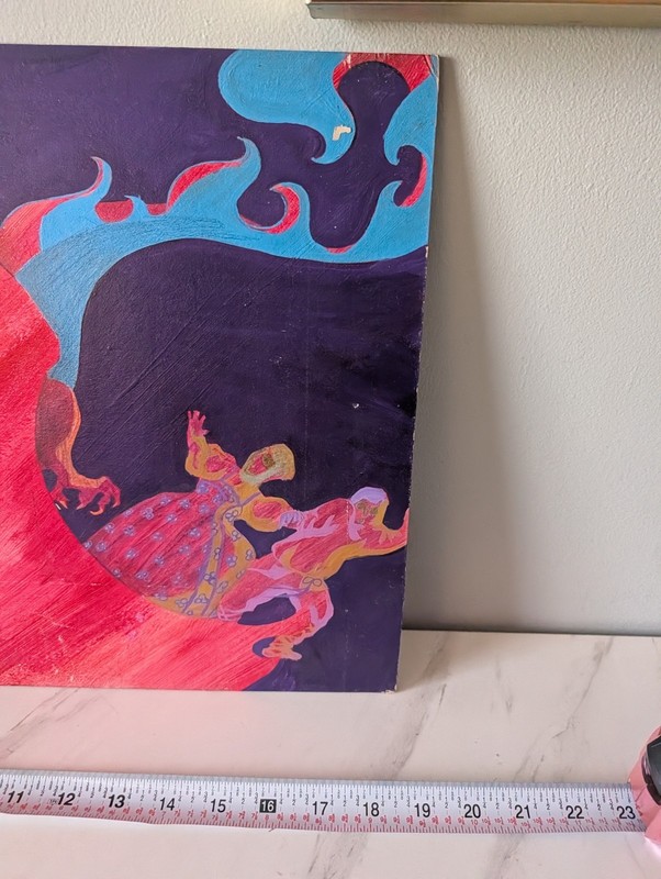 Mid Century Painting Moki Cherry Style 13x18 Gypsum Kaleidoscopic Unsigned gallery