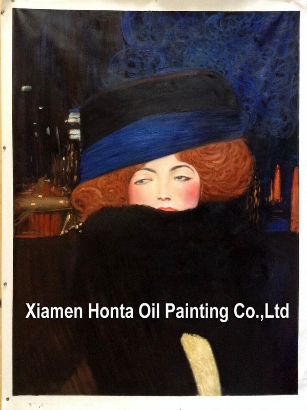 Lady with Hat and Feather Boa By Klimt,Handmade Oil Painting Reproduction GK033 gallery