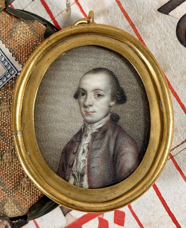 Antique Miniature Portrait Painting 18th Century German Austrian Man Baroque gallery