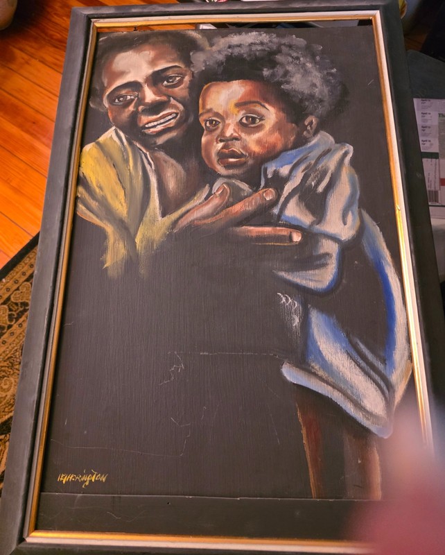 Vintage Original African Signed Oil Painting Mother and Child Portrait on Board
