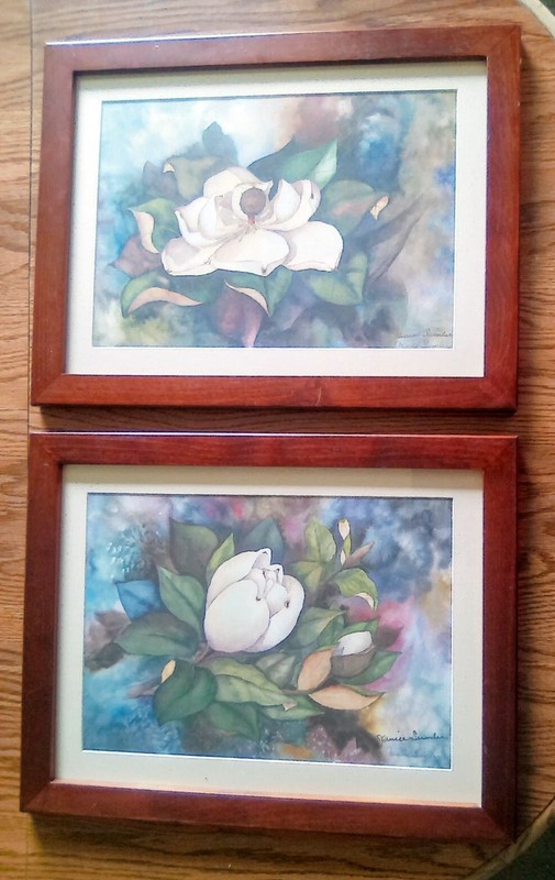 2 Janice Sumler Magnolia Watercolors Pictures Framed & Matted Signed Twice 1993