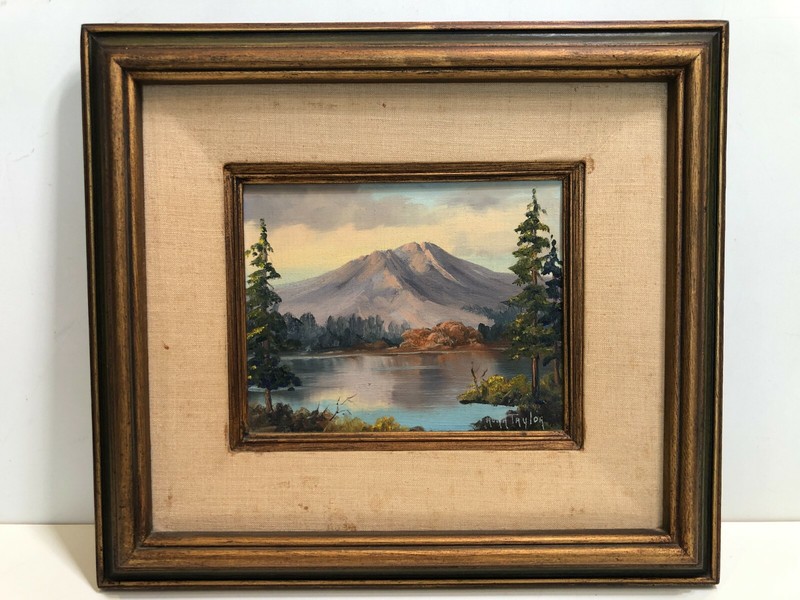 Original Nona Taylor Oil Painting Landscape, Signed, Framed, 9 1/2″ x 8″ (Image)