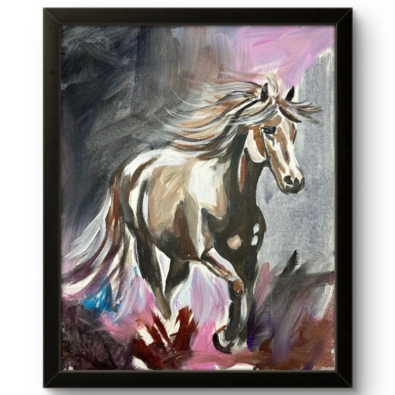Horse Painting Galloping Tan Horse 11x14 Original Stallion Running Rustic Decor