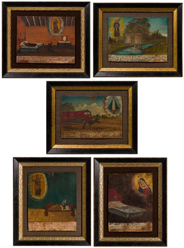 EX VOTO Religious Paintings Framed Folk Art Rare Unusual Vintage Antique Ethnic