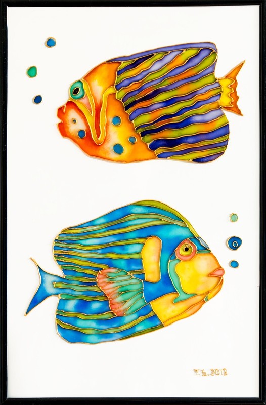 FISH PAINTING, Stained glass panel, Glass painting, Colorful fish, , Fishes wall