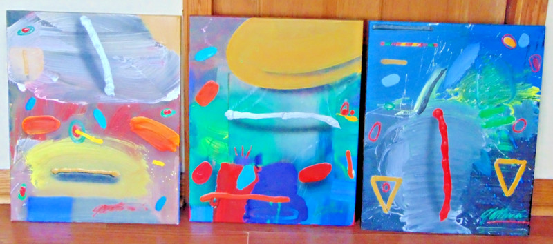 High-end wall art; Gathman; Acrylic on canvas; Lot of (3); Signed; OOAK