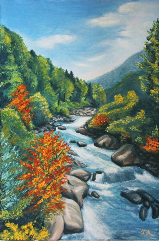 Oil Painting On Canvas Landscape Mountain River Nature National Park