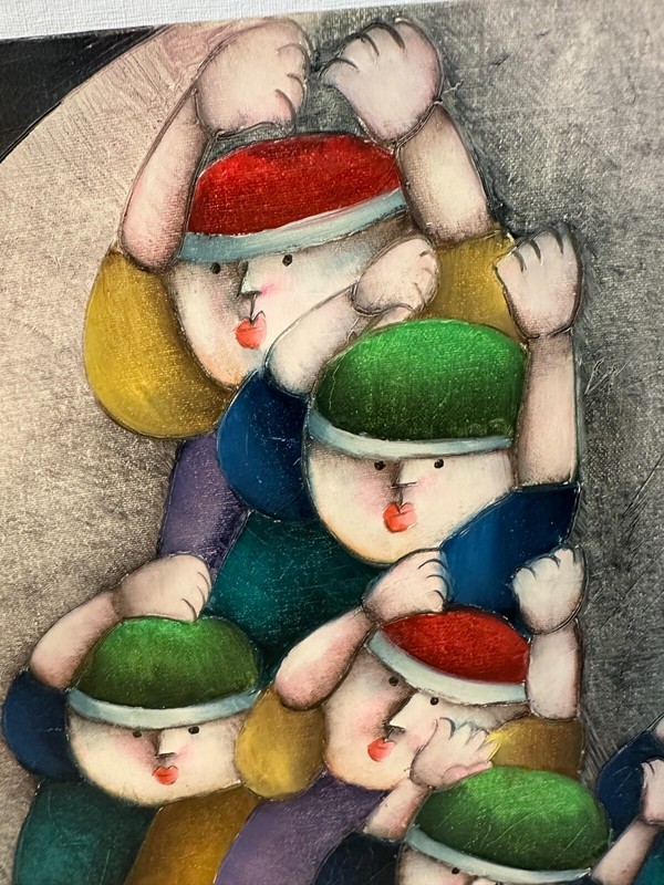 J. Roybal Signed Seven Boys & Ball Painting on Canvas Unframed 36" x 24" OOAK gallery