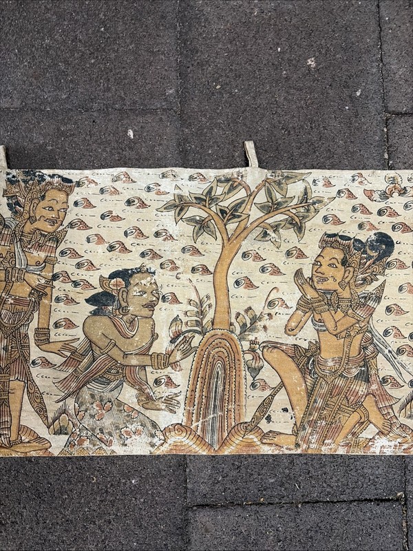 RARE 19th Century Balinese Authentic Kamasan Cloth Painting 12.6mx 26cm gallery