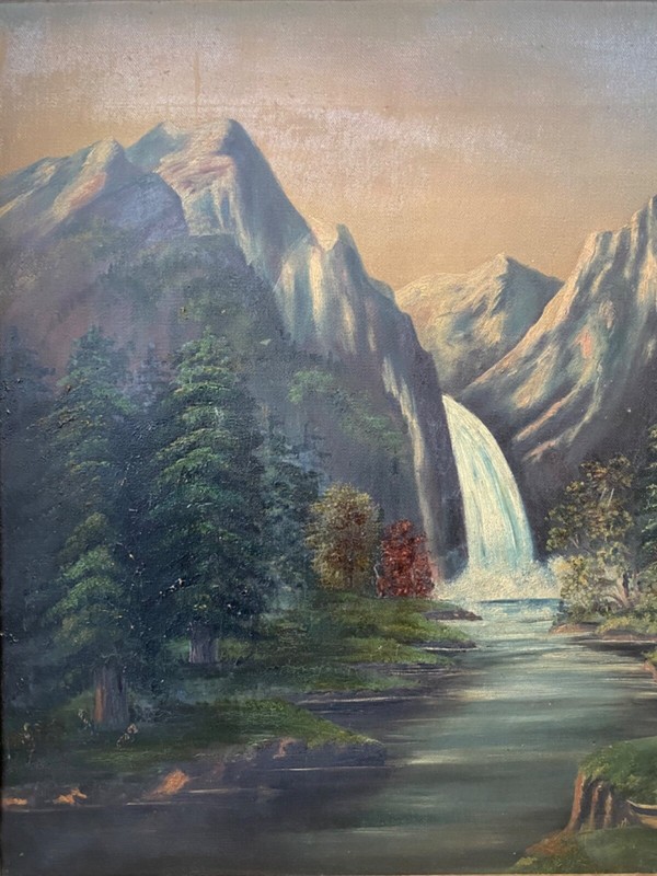 🔥 Fine Antique 19th c. Native American Folk Art Indians Landscape Oil Painting gallery