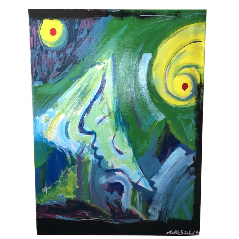 Vintage Modern Abstract Hard Edge Canvas Painting From Denmark Signed / Dated 97