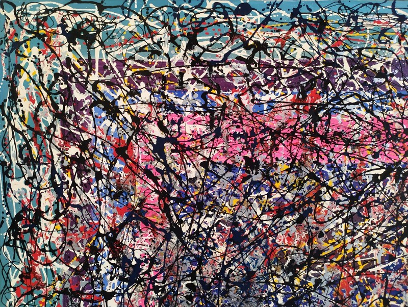 Large Modern Abstract Acrylic/Enamel Painting Dripping Art Action signed gallery