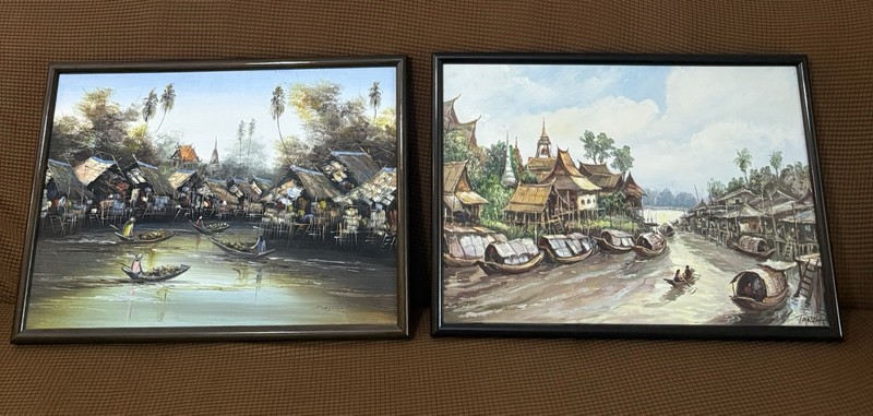 Thai Oil Painting Signed Set Of 2