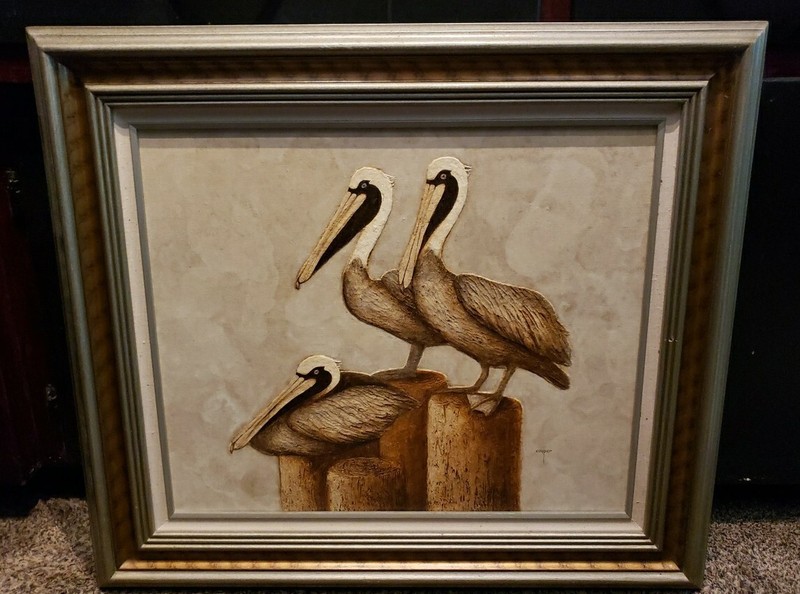 Cooper Painting 3 Pelicans on Posts Framed Wall Art Retro
