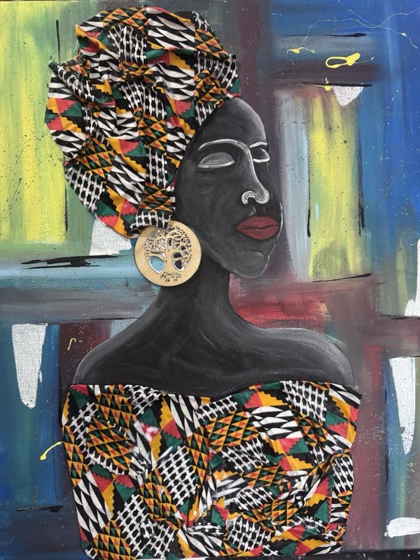 Original Mixed Media Painting 16 in W x 20 in T African American Art