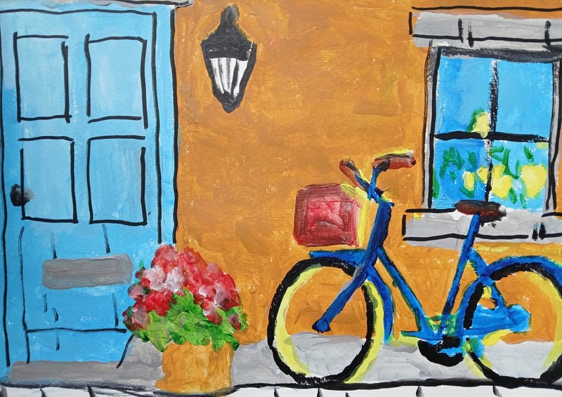Abstract/Impressionism Bike in the rain 11x14 Handmade Colorful Art Painting gallery