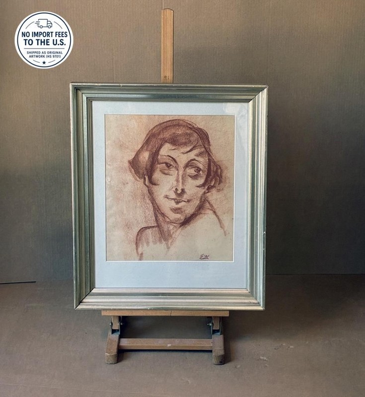 Lili Elbe (Einar Wegener), Self-Portrait with Figure Study. C. 1920s Signed. COA