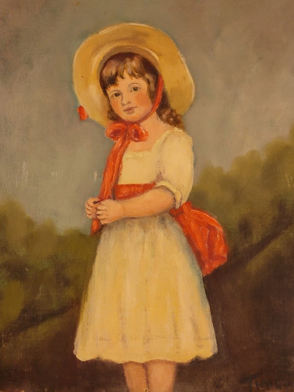 Signed Timblin Oil Painting Reproduction “Miss Juliana Willoughby” after Romney