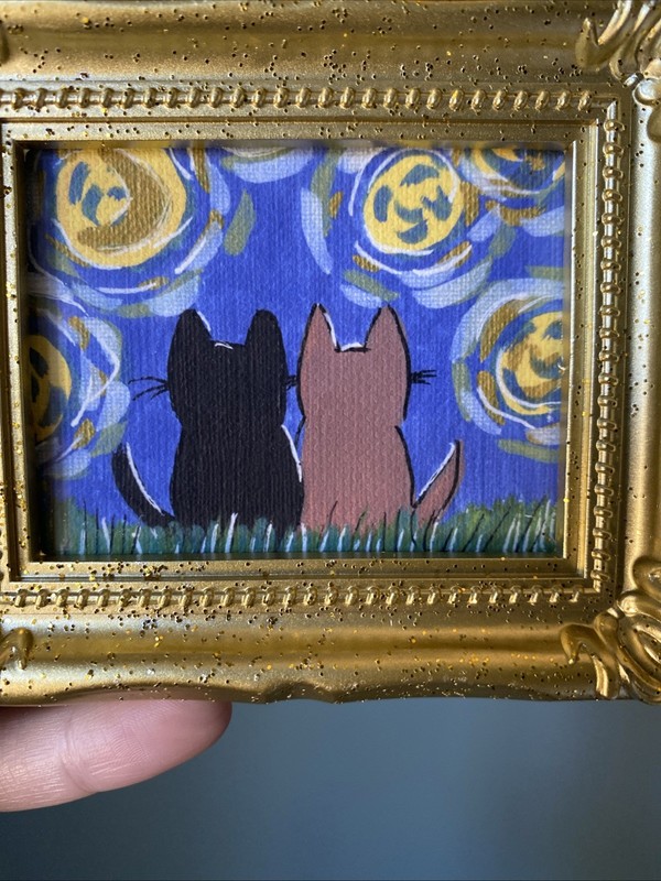 PRINT Van Gogh Cats Night Cute,funny, Painting,framed,miniature,small,mini gallery
