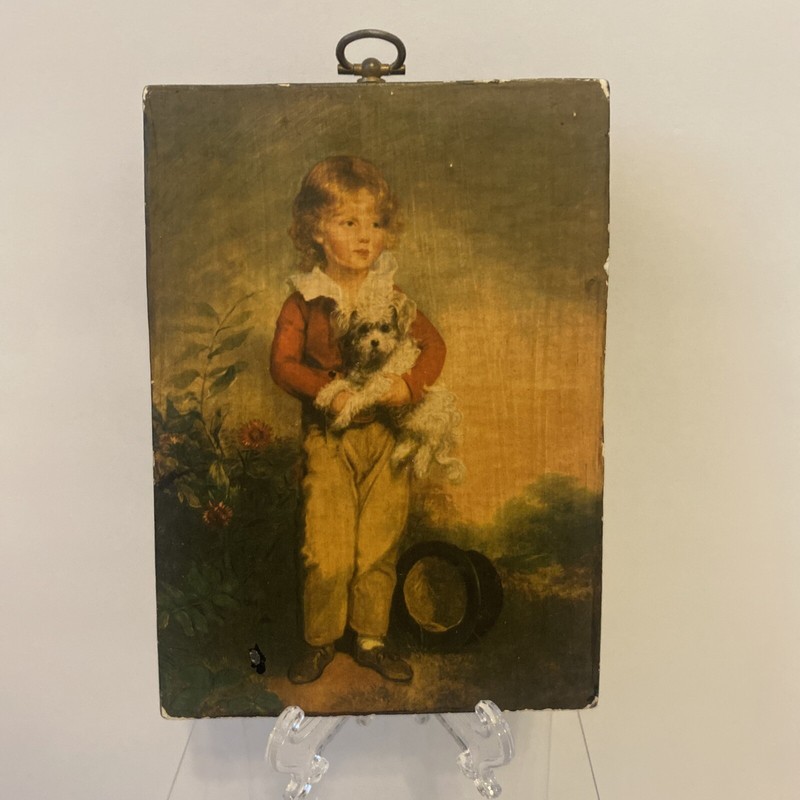 Painting of Master Simpson Arthur Devis Boy With Dog Mounted Wood Board Maltese