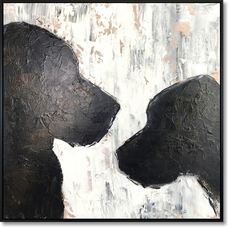 Large Oil Canvas Painting Abstract Dog Silhouette Oversized Black White Wall Art