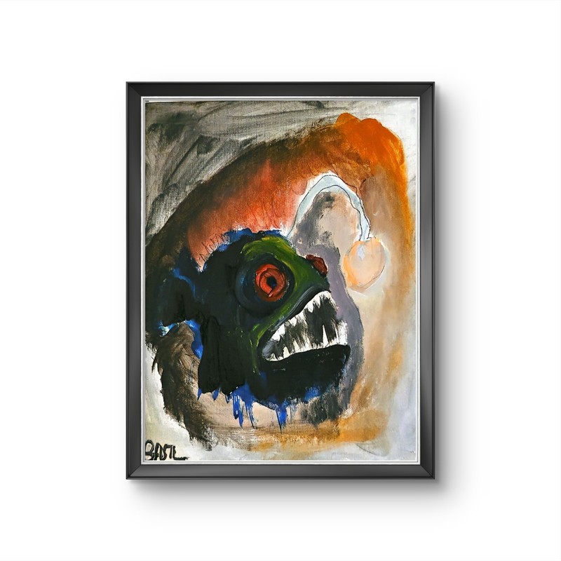 Angler Fish Unique Abstract Expressionism Wall Art Canvas Board 11x14 gallery