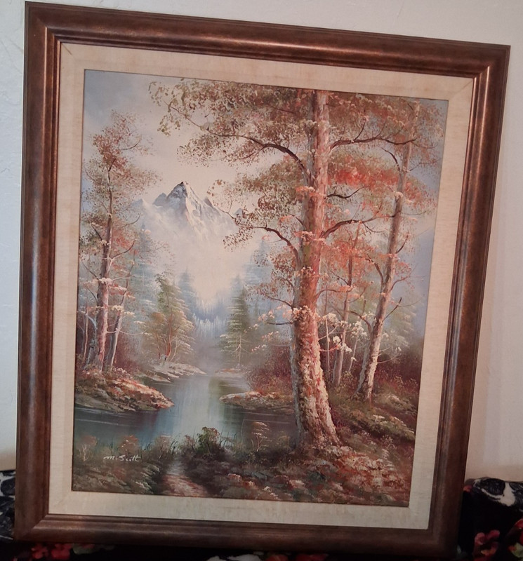 Vintage Oil Canvas Painting Mountain Forest LaNDSCAPE Artist Signed M.Scott.DEAL