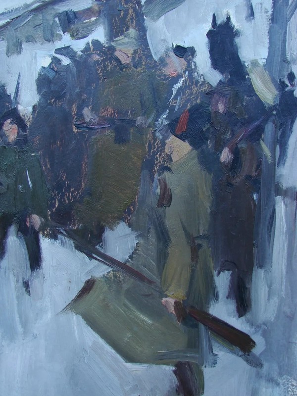 Ukrainian Soviet two Oil Paintings impressionism landscape house rider winter gallery